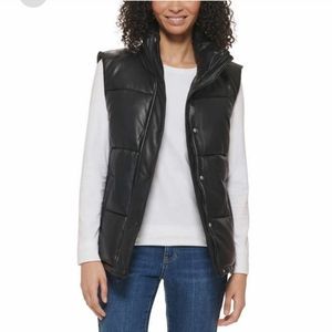 Marc New York Womens' Faux Leather Puffer Vest